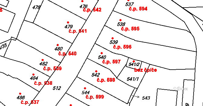 Česká Lípa 597 na parcele st. 540 v KÚ Česká Lípa, Katastrální mapa