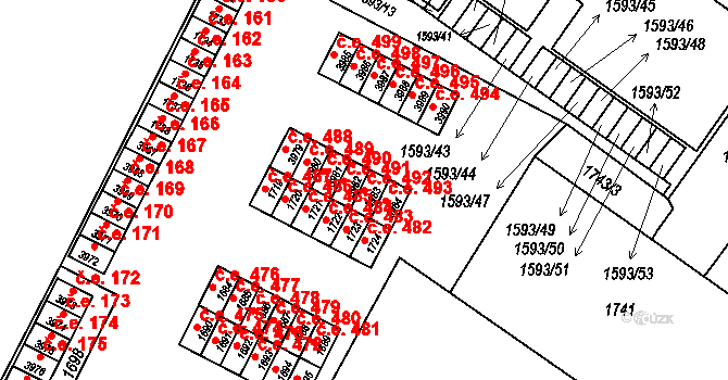 Kuřim 492 na parcele st. 3983 v KÚ Kuřim, Katastrální mapa
