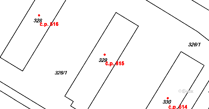 Šumbark 615, Havířov na parcele st. 329 v KÚ Šumbark, Katastrální mapa