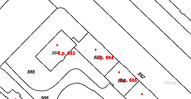 Město 664, Havířov na parcele st. 555 v KÚ Havířov-město, Katastrální mapa