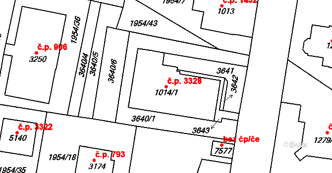 Havlíčkův Brod 3328 na parcele st. 1014/1 v KÚ Havlíčkův Brod, Katastrální mapa