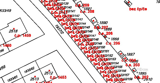 Uničov 2150 na parcele st. 1122/147 v KÚ Uničov, Katastrální mapa