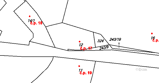 Doubravice 17, Katusice na parcele st. 12 v KÚ Doubravice, Katastrální mapa
