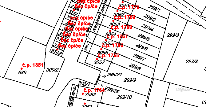 Nový Bydžov 1766 na parcele st. 3056 v KÚ Nový Bydžov, Katastrální mapa