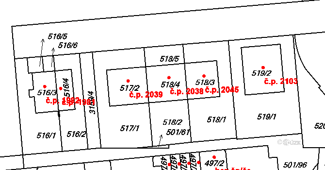 Krč 2038, Praha na parcele st. 518/4 v KÚ Krč, Katastrální mapa