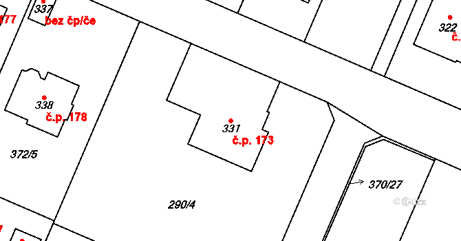 Trávník 173, Kroměříž na parcele st. 331 v KÚ Trávník, Katastrální mapa
