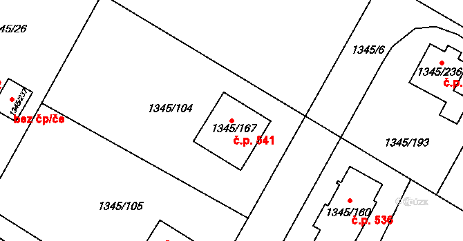 Pokratice 541, Litoměřice na parcele st. 1345/167 v KÚ Pokratice, Katastrální mapa