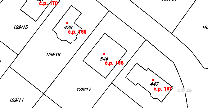 Sedlčánky 168, Čelákovice na parcele st. 544 v KÚ Sedlčánky, Katastrální mapa