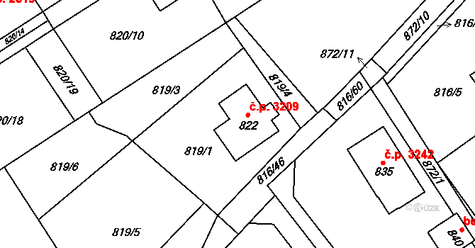 Šumperk 3209 na parcele st. 822 v KÚ Dolní Temenice, Katastrální mapa