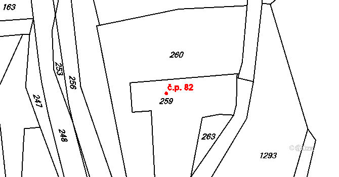 Zátor 82 na parcele st. 259 v KÚ Zátor, Katastrální mapa