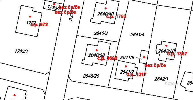 Benešov 1692 na parcele st. 2640/38 v KÚ Benešov u Prahy, Katastrální mapa