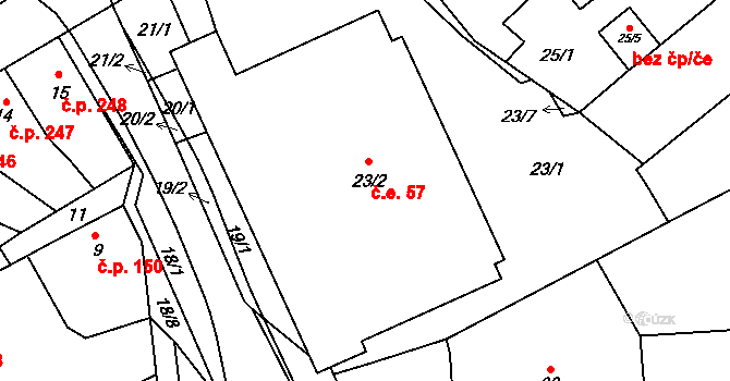 Pozořice 57 na parcele st. 23/2 v KÚ Pozořice, Katastrální mapa