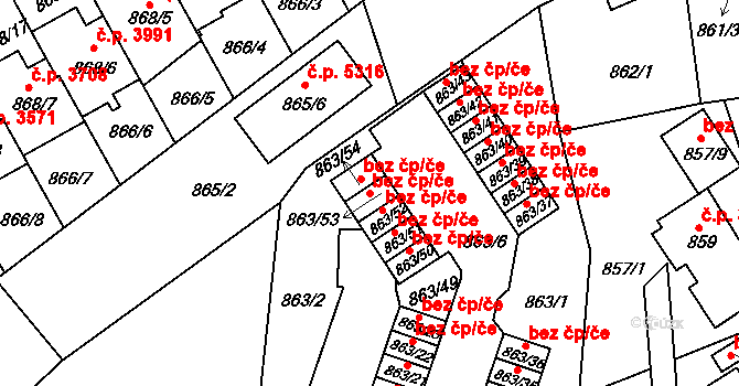 Mšeno nad Nisou 2498, Jablonec nad Nisou na parcele st. 863/53 v KÚ Mšeno nad Nisou, Katastrální mapa