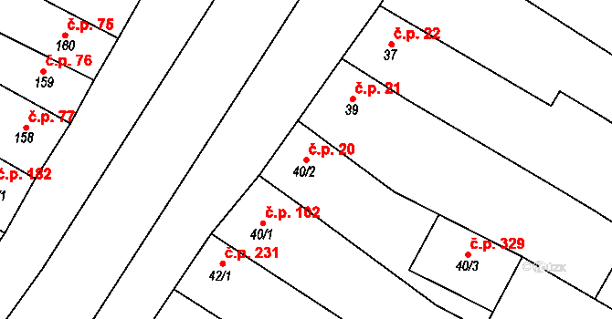 Jimramov 20 na parcele st. 40/2 v KÚ Jimramov, Katastrální mapa
