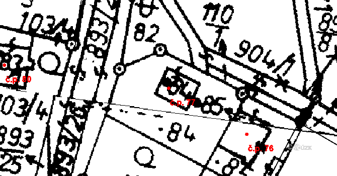 Ražice 77 na parcele st. 84 v KÚ Ražice, Katastrální mapa