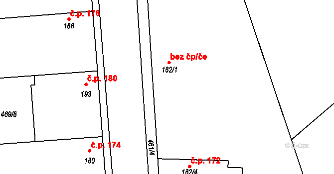 Sokoleč 40220389 na parcele st. 182/1 v KÚ Sokoleč, Katastrální mapa