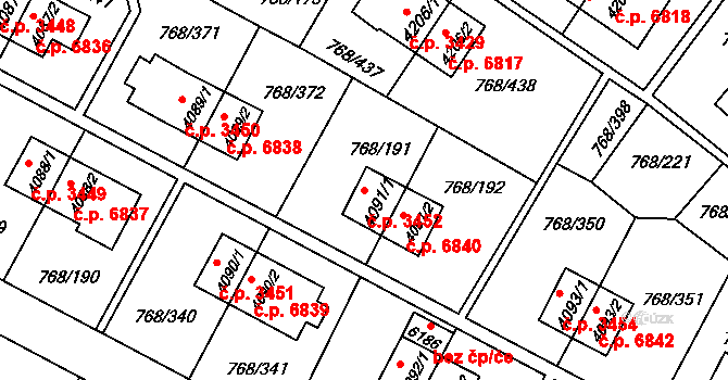 Zlín 3452 na parcele st. 4091/1 v KÚ Zlín, Katastrální mapa