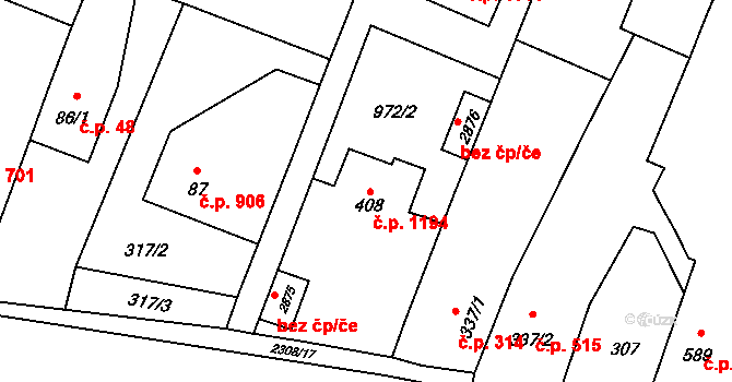 Kateřinky 1194, Opava na parcele st. 408 v KÚ Kateřinky u Opavy, Katastrální mapa