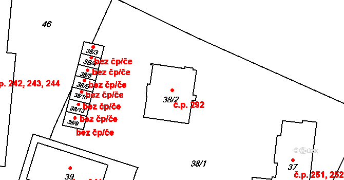 Komárov 292, Opava na parcele st. 38/2 v KÚ Komárov u Opavy, Katastrální mapa