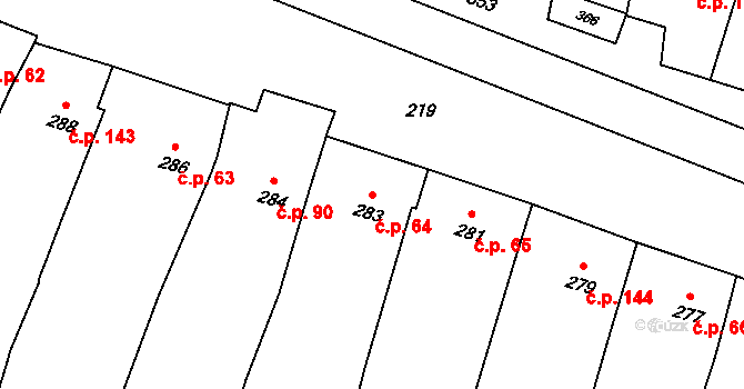 Kobeřice u Brna 64 na parcele st. 283 v KÚ Kobeřice u Brna, Katastrální mapa