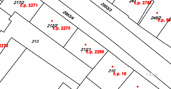 Předměstí 2269, Opava na parcele st. 212/1 v KÚ Opava-Předměstí, Katastrální mapa
