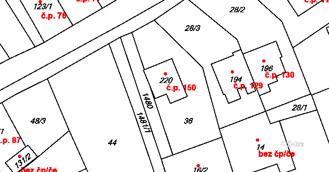 Vršovice 150 na parcele st. 220 v KÚ Vršovice u Opavy, Katastrální mapa