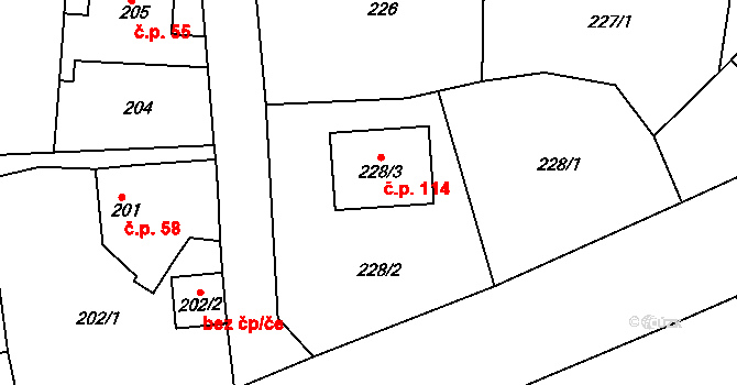 Horní Částkov 114, Habartov na parcele st. 228/3 v KÚ Horní Částkov, Katastrální mapa