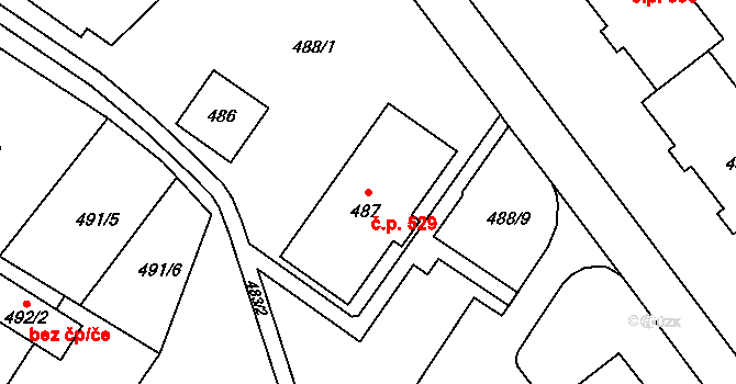 Rapotín 529 na parcele st. 487 v KÚ Rapotín, Katastrální mapa