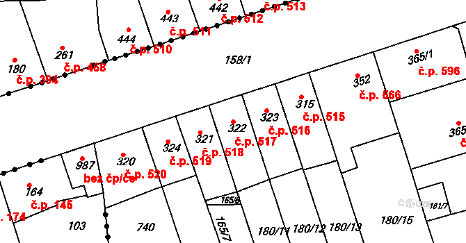 Kralupy nad Vltavou 517 na parcele st. 322 v KÚ Kralupy nad Vltavou, Katastrální mapa