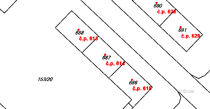 Lobeček 614, Kralupy nad Vltavou na parcele st. 687 v KÚ Lobeček, Katastrální mapa
