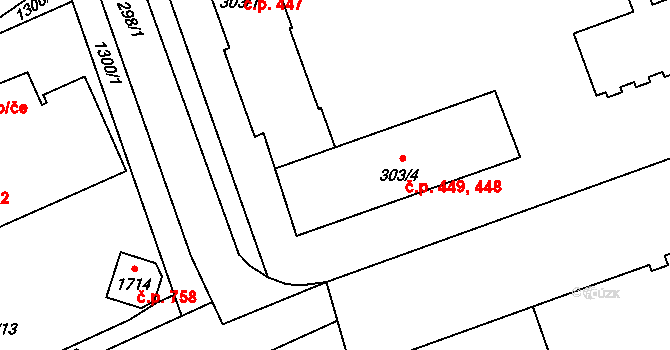 Holýšov 448,449 na parcele st. 303/4 v KÚ Holýšov, Katastrální mapa