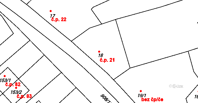 Mokrouše 21 na parcele st. 18 v KÚ Mokrouše, Katastrální mapa