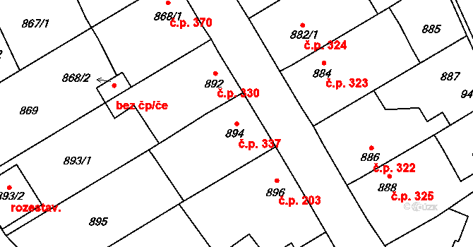 Jedovnice 337 na parcele st. 894 v KÚ Jedovnice, Katastrální mapa