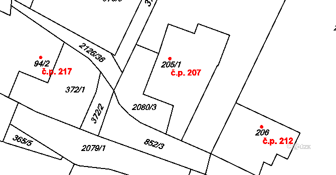 Ženklava 207 na parcele st. 205/1 v KÚ Ženklava, Katastrální mapa