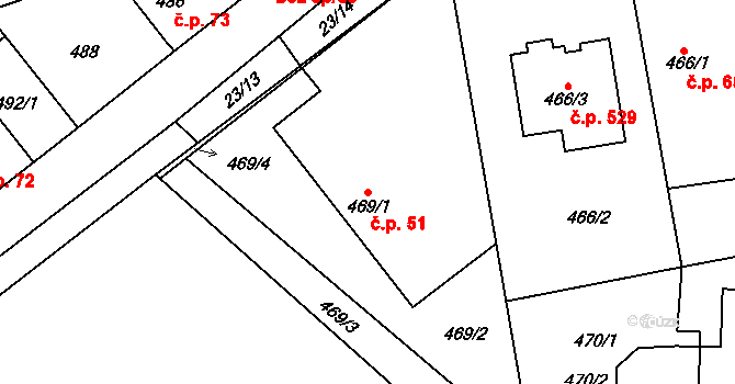 Senec 51, Zruč-Senec na parcele st. 469/1 v KÚ Senec u Plzně, Katastrální mapa