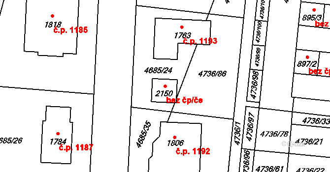 Hrušovany nad Jevišovkou 90273389 na parcele st. 2150 v KÚ Hrušovany nad Jevišovkou, Katastrální mapa