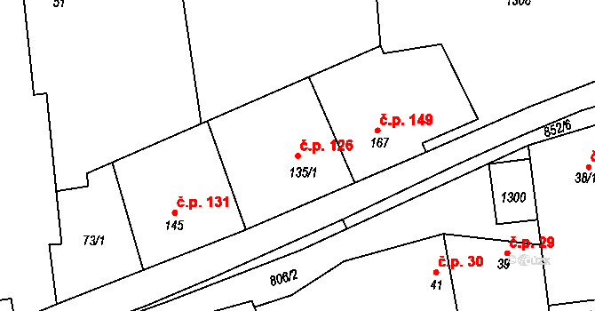 Líšťany 126 na parcele st. 135/1 v KÚ Líšťany u Cítolib, Katastrální mapa
