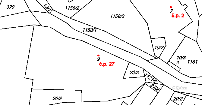 Podlešín 27, Stebno na parcele st. 9 v KÚ Podlešín u Stebna, Katastrální mapa