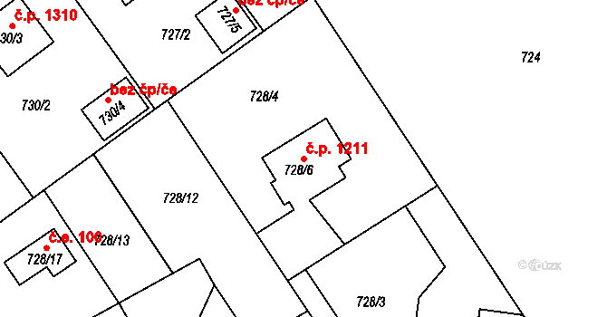 Rychnov nad Kněžnou 1211 na parcele st. 728/6 v KÚ Rychnov nad Kněžnou, Katastrální mapa