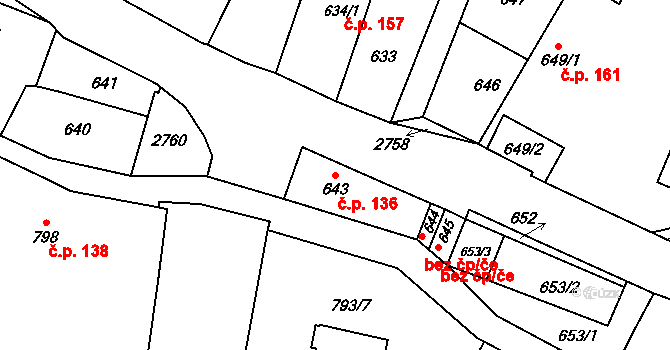 Dobruška 136 na parcele st. 643 v KÚ Dobruška, Katastrální mapa