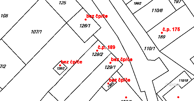 Ivaň 189 na parcele st. 129/2 v KÚ Ivaň, Katastrální mapa