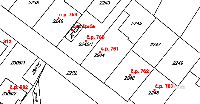 Pohořelice 761 na parcele st. 2244 v KÚ Pohořelice nad Jihlavou, Katastrální mapa