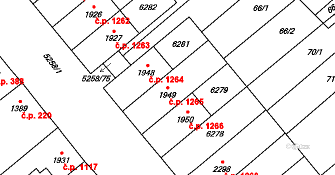 Velké Bílovice 1265 na parcele st. 1949 v KÚ Velké Bílovice, Katastrální mapa