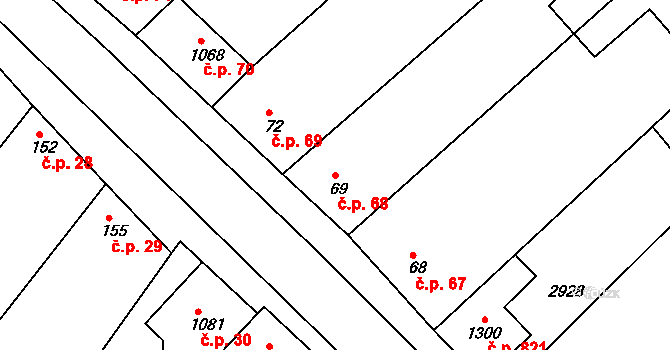 Vranovice 68 na parcele st. 69 v KÚ Vranovice nad Svratkou, Katastrální mapa