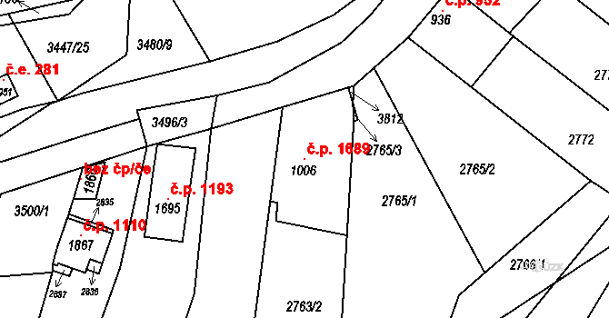 Rosice 1689 na parcele st. 1006 v KÚ Rosice u Brna, Katastrální mapa