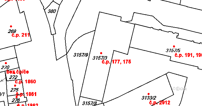 Přerov I-Město 175,177, Přerov na parcele st. 3157/3 v KÚ Přerov, Katastrální mapa