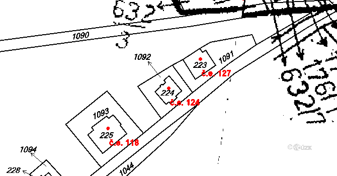 Opatovice I 124 na parcele st. 224 v KÚ Opatovice I, Katastrální mapa