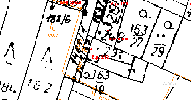 Kostelní Lhota 212 na parcele st. 231 v KÚ Kostelní Lhota, Katastrální mapa
