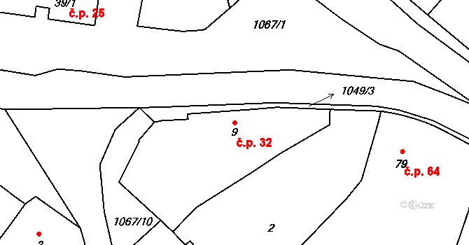 Strážnice 32, Vysoká na parcele st. 9 v KÚ Strážnice u Mělníka, Katastrální mapa