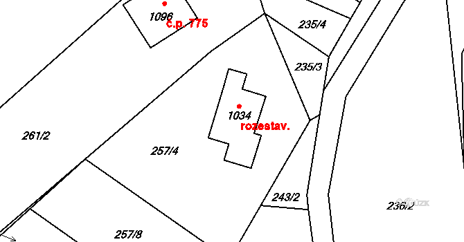 Lišov 760 na parcele st. 1034 v KÚ Lišov, Katastrální mapa